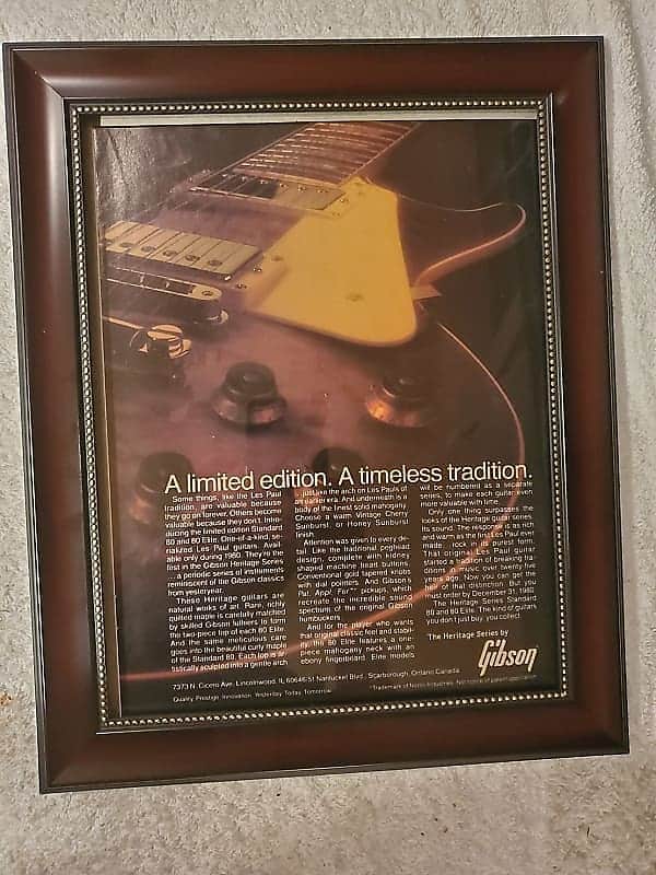 1980 Gibson Guitars Color Promotional Ad Framed Heritage Series Standard 80 Les Paul Original image 1