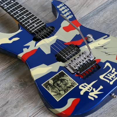 Vintage Signed Twice! ESP Kamikaze II George Lynch Signature 1988 Blue Camo + OHSC image 5