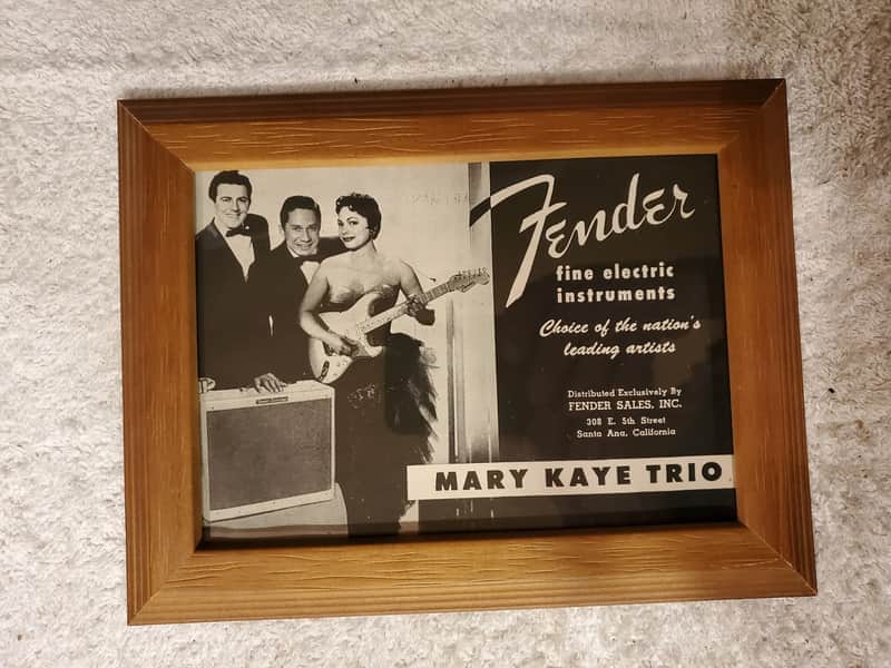 1957 Fender Guitars Promotional Ad Framed Stratocaster Mary Kaye Original image 1