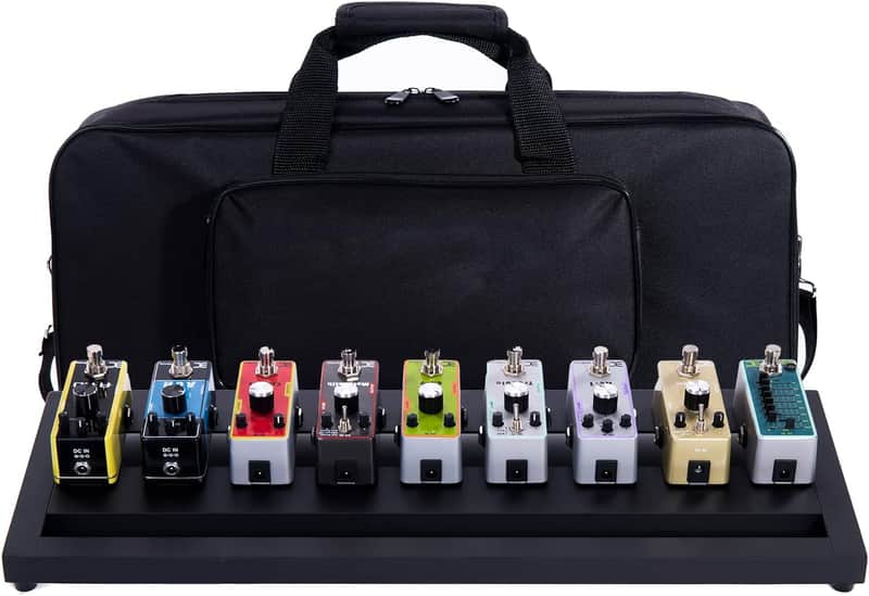 Pedalboard Case, Portable Aluminum Alloy Guitar Effects Pedal Board with Soft Bag Sets Including Mounting Tape and Cable Ties/Pedals Accessories (20") image 1