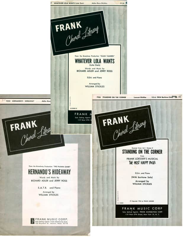 Frank Choral Library set of 3 Music Sheets Vintage 1950's Words and Music from The Pajama Game, Damn Yankees, The Most Happy Fella image 1