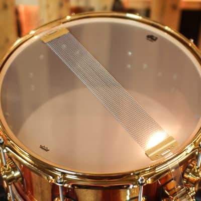DW 7x14 Collector's Maple Mahogany Natural Lacquer over Candy Stripe Padauk Snare Drum - SO#1410001 image 5