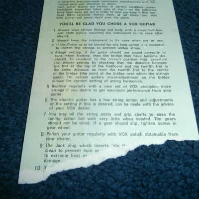 Vintage 1960's "Care of Your Vox Guitar" Warranty Card/NOS Window Sticker! image 5
