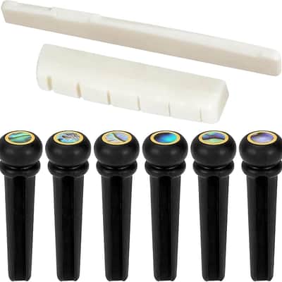 6 String Acoustic Guitar Bone Bridge Saddle and Nut and 6pcs Ebony Guitar Bridge Pins image 1