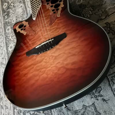 Ovation Celebrity Elite Plus CE44LX-1R Mid-Depth Left-Handed Acoustic-Electric Guitar - New England Burst image 2
