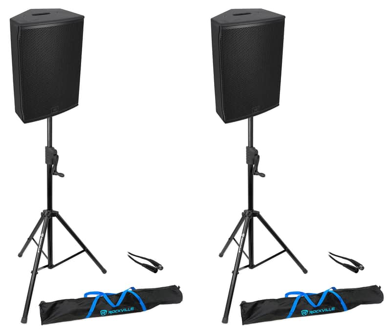 (2) JBL SRX912M 12" 600 Watt Powered DJ PA Speakers w/DSP+Stands+Cables+Bags image 1