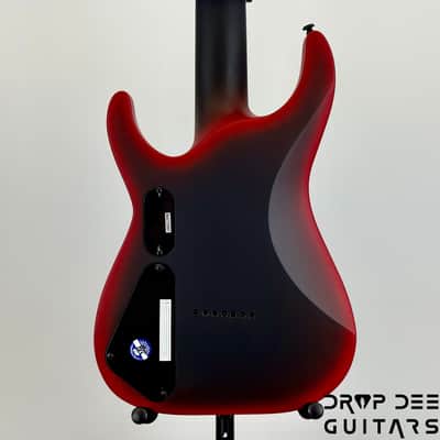 ESP LTD M-7HT Baritone Black Metal 7-String Electric Guitar - Black Red Burst Satin image 12