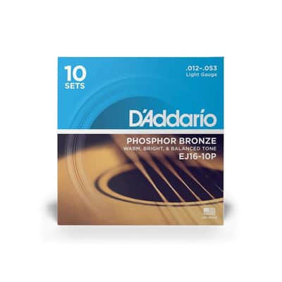 10 Pack, D'Addario EJ16-10P 12-53 Light Phosphor Bronze Acoustic Guitar Strings image 2