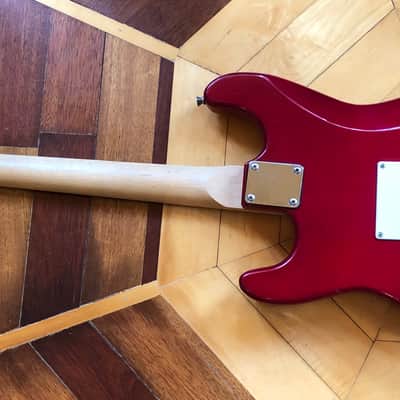 Vintage Crescent Red Sparkle Electric Guitar Stratocaster style image 9