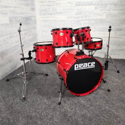 Used Peace 5pc Drum Set w/Hardware Red Lacquer w/Black Hw - Good image 1