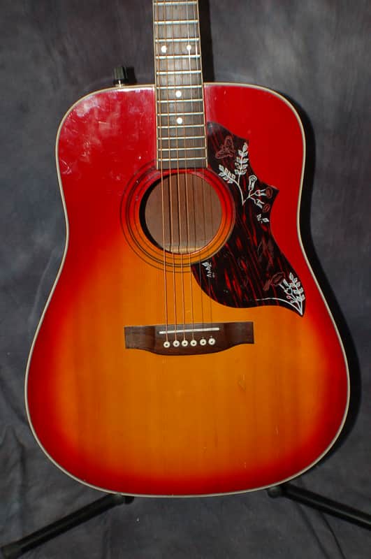 Synsonics Hummingbird MIJ Jumbo Acoustic Electric 1970's Redburst