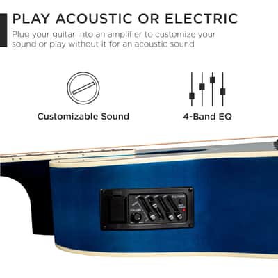 Best Choice Products 41in Beginner Acoustic Electric Cutaway Guitar Set w/ Case, Strap-Blue image 10