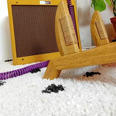 Lakefront Walnut-Dyed Amp Stand: Handmade Solid Wood Guitar Amplifier Stand with Danish Cord detail 2025 - walnut image 3
