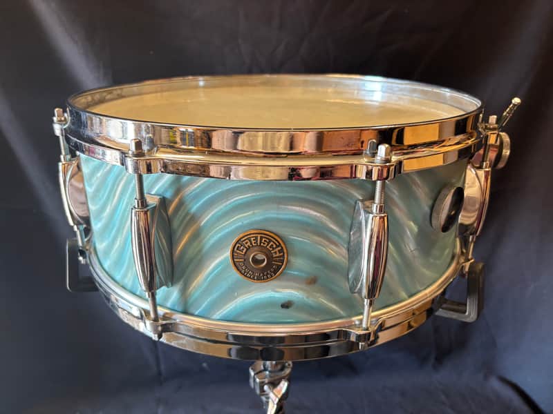 Gretsch Aqua Satin Flame, 4147 5x14' 8 Lug Snare Drum 1960's image 1