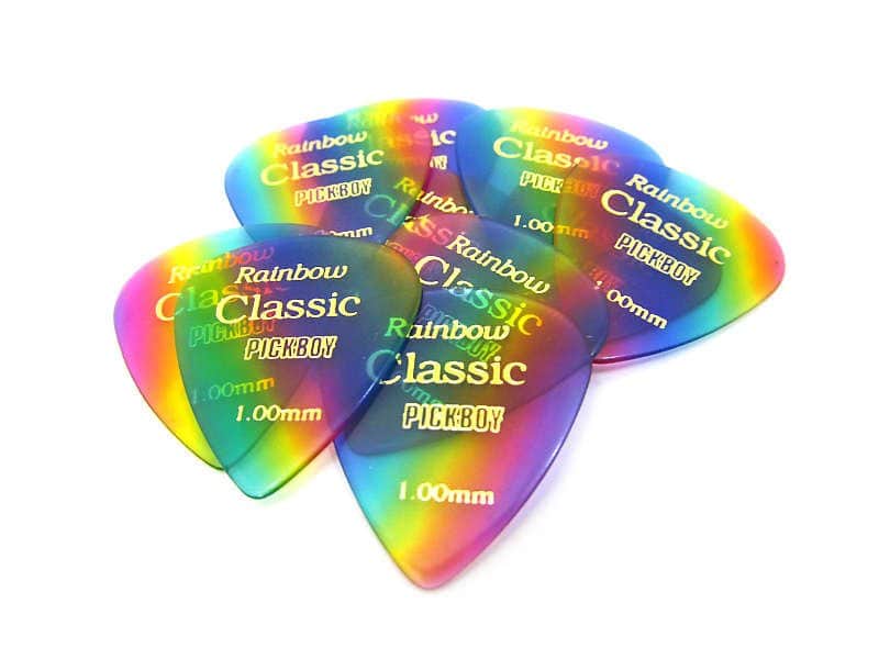 Pickboy Guitar Picks  10 Pack  Celluloid  Rainbow Colored  1.0mm  Heavy image 1