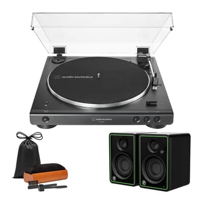 Audio-Technica AT-LP60XBT Turntable (Black) with Bluetooth Speakers and Care Kit