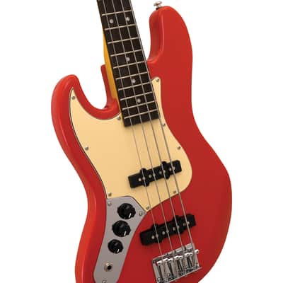 CNZ Audio JB Left Handed Electric Bass Guitar - Fiesta Red Finish image 3