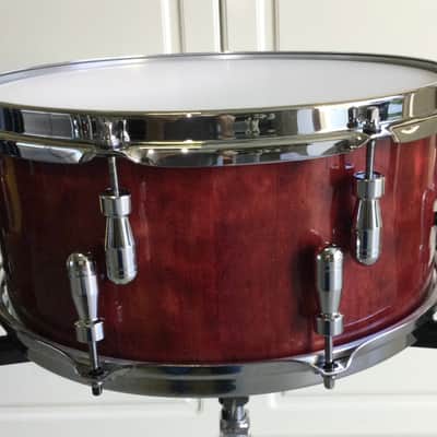 Scott’s custom drums Gold Custom 6 1/2”x14” cherry wood stave snare drum 2024 - Cherry red image 14