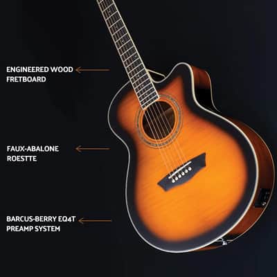 Washburn Festival EA15 Mini Jumbo Cutaway, Acoustic Electric Guitar, Tobacco Burst image 7