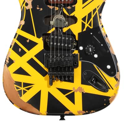 EVH Striped Series Frankenstein Frankie Electric Guitar - Black with Yellow Stripes Relic image 3