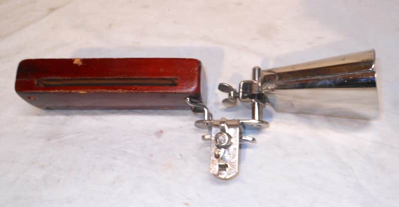 Vintage 1965 Ludwig Bell-Block holder w/golden Tone Cowbell & Woodblock image 1