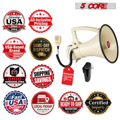 5 Core Megaphone Speaker 100W Loud Rechargeable Bullhorn w Built-in Siren image 11