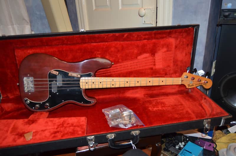 vintage 1970's fender precision bass guitar, has been modded. image 1