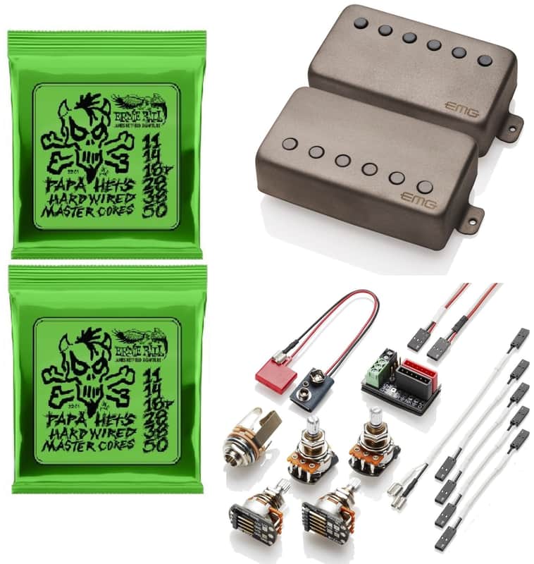EMG F JH SET JAMES HETFIELD SANDBLASTED SET 52mm FLOYD ROSE SPACED SHORT SHAFT POTS  & WIRING ( 2 PAPA HET  SETS ) image 1