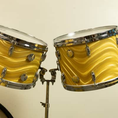 1960s Gretsch Gold Satin Flame "Double Bass" Drum Set image 12