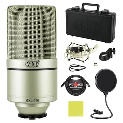 Liquid Audio - MXL 990 Large-diaphragm Condenser Microphone Bundle w/Pig Hog PHM10 8mm Mic Cable, Pop Filter Polishing Cloth image 1