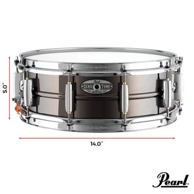 Pearl 14"x5" SensiTone Heritage Alloy Black Nickel-over-Brass Snare Drum with Beaded Shell, 2.3mm Triple-Flanged Hoops, and 10 arched CL Lugs image 3