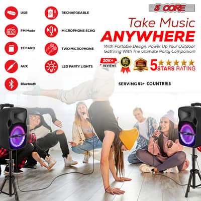 5 Core Party Speaker Bluetooth 250W Big Powered Rechargeable Outdoor PA DJ System w 2 Wireless Mics image 10