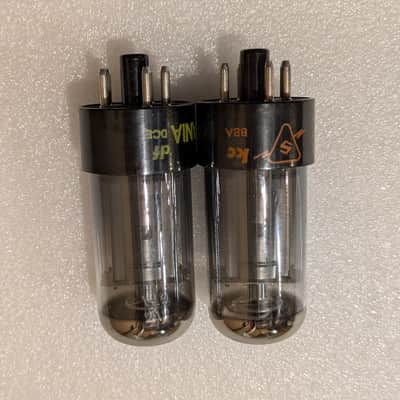 6V6GTA Sylvania NOS NIB Matched Pair Tubes Gray Glass Black Plate Silver Tops Top Halo Getter image 5