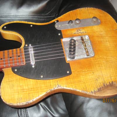 VTT Heavy Reliced Tele Style F***nder Telicaster 2017 Blond with Black Guard image 2