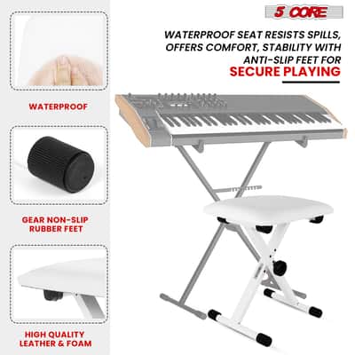 5 Core Keyboard Bench 2 Inch Padded Cushioned Piano Stool Height Adjustable 19" Guitar Seat Portable image 7