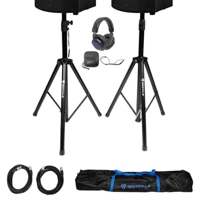 2 Avante Audio A15X 1200 Watt 15" 2-Way Powered DJ PA Speakers+Stands+Headphones image 1