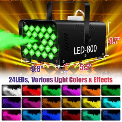 Fog Machine 24 Colorful Led Lights & 4 Strobe Effects - Smoke 800W 2000Cfm With 1 Wired Receiver And 2 Wireless Remote Controls Perfect For Halloween Party Wedding Dj Stage Club image 2