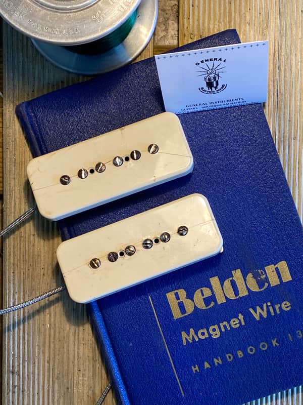 General Vintage Tone  1950 ‘s P90 guitar Pickup set Soap bars  Belden green wire 42awg NOS and nos m image 1