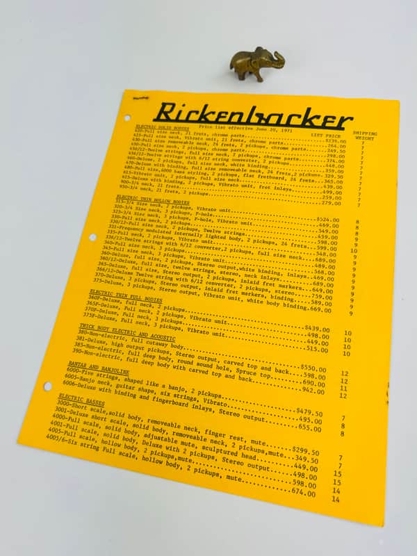 Rickenbacker Dealer Price List 1971 image 1