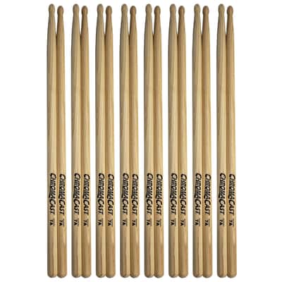 ChromaCast 7A USA Made Hickory Drumsticks 8 Pair - Wood Tipped - Perfect for Beginner, Intermediate and Professional Drummers - Real American Hickory Wood image 1