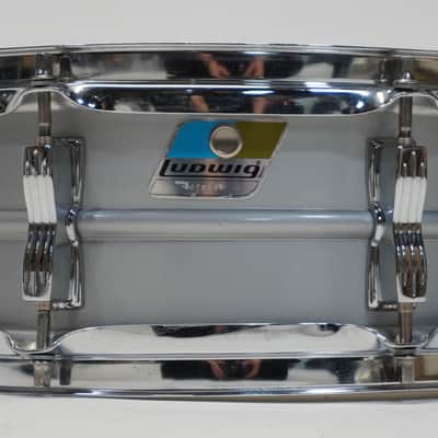 LUDWIG  B/O BADGE ACROLITE SNARE DRUM 14" x 5" No. 3076089 1970s - Matt Aluminium image 8
