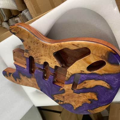 Burl Wood & Purple Epoxy Resin Guitar Body Single-Single-Humbucker pickup setup River table style Resin wood  resin veneer Mahogany strat Electric guitar body SSH image 4