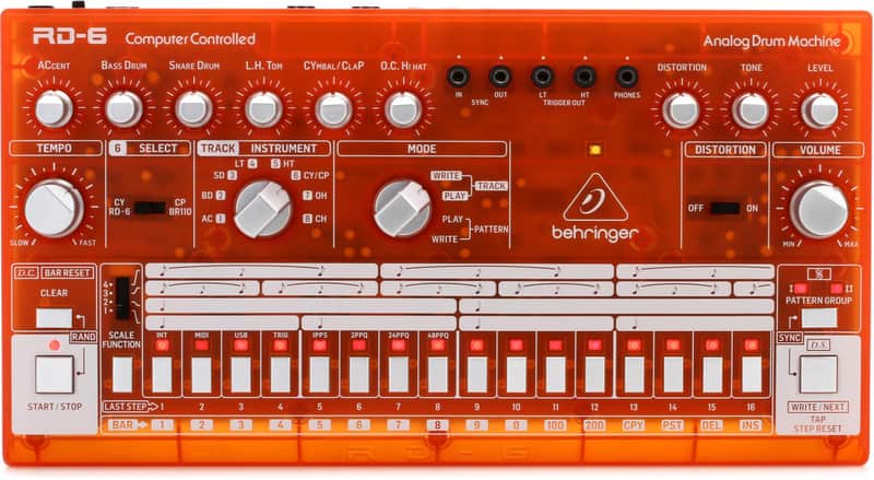Behringer RD-6-TG Analog Drum Machine - Orange Translucent image 1