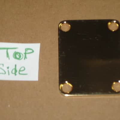 very lightly relic'd genuine Fender Gold Four Bolt Neck Plate (gold plated steel) +screws p/n 0991447200 (blank, NO Micro-Tilt Adjustment) from 2002-2003 SRV Artist Ser Strat (NO guitar) but can be used on dif year guitar / bass] Screws: # 8, 1&1/4" L image 17