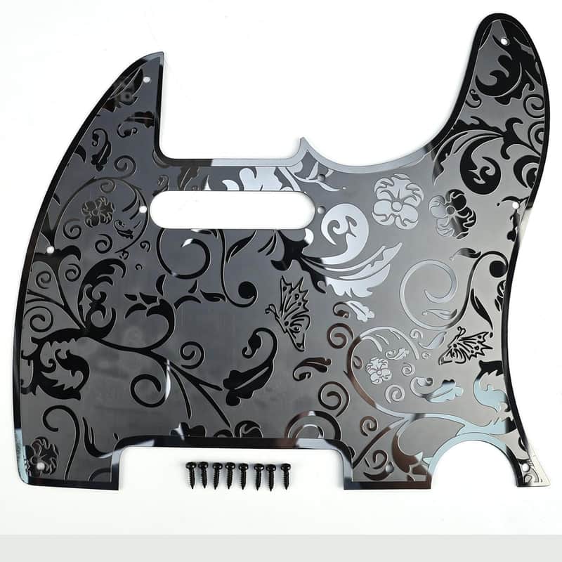 Stainless Steel Pickguard Scratch Plate 8 Holes SS Single-Coil Pickups Metal Engraving Electric Guitar Pickguard Compatible with USA/Mexican Telecaster Tele Modern Style Guitar Parts(Black) image 1