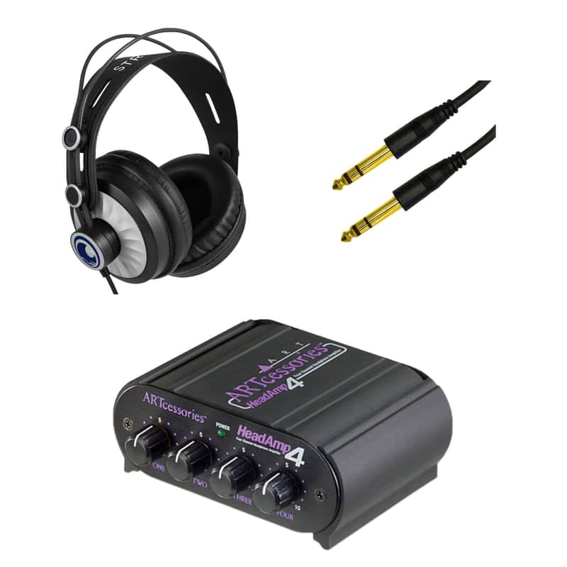 ART HeadAmp 4 4-Channel Headphone Amplifier with StreamEye Cans50 Professional Studio Headphones, 1/4" TRS Cable and Polishing Cloth image 1
