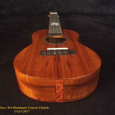 Handcrafted Concert Ukulele, Solid Hawaiian Koa, Horse Inlay, Soft-bag, Bruce Wei UG15-2937 image 2