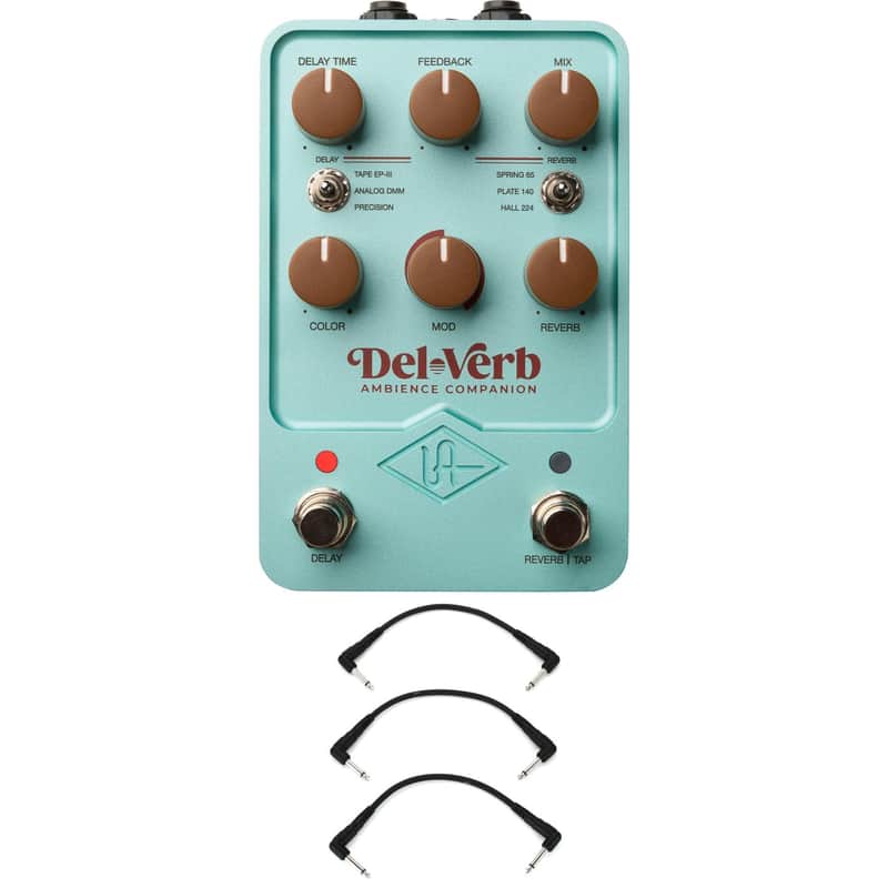 Universal Audio Del-Verb Ambience Companion Reverb and Delay Pedal Cap with 3 Patch Cables image 1