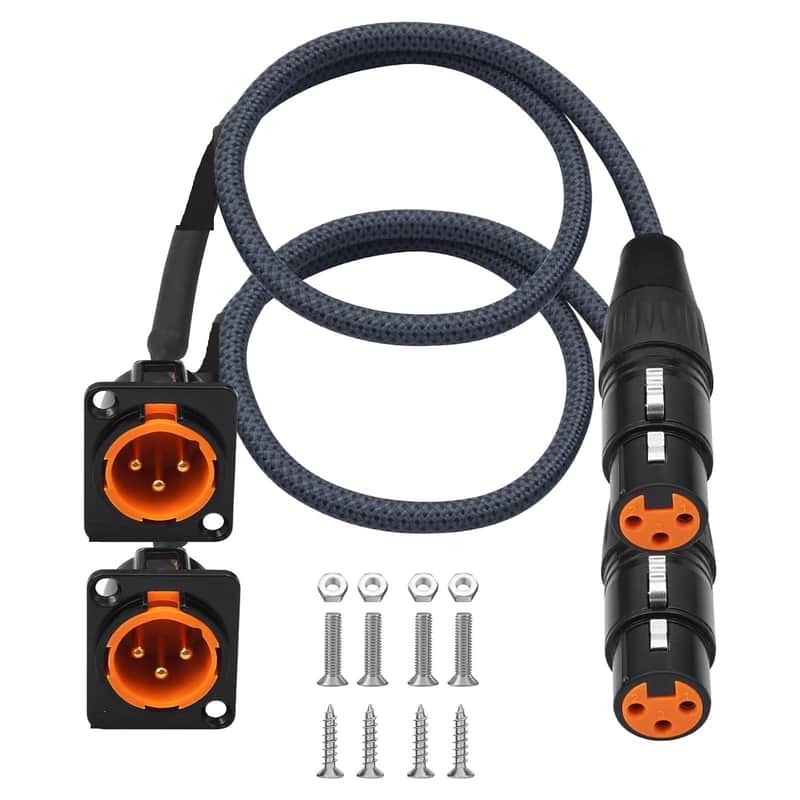 XLR Pass Through Cable, XLR Male Panel Mount to Female Connector Adapter, Mic Feed/Pass Thru Converter for Stage Box, Patch Panel, Floor Box (Male D-Type Female 2-Pack 2FT) image 1