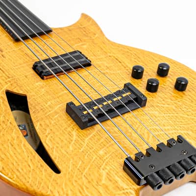 2017 Chris Larkin ASAP DB5 5-String Fretless Headless Bass Guitar w/ 330 Year Old Figured Irish Oak Top, Alumitone Humbucker, RMC Bass Excellence Piezo System, 32” Scale image 4
